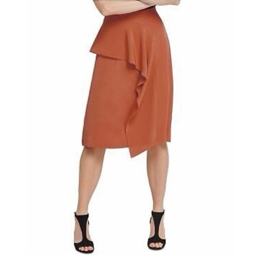 DKNY Ruffled Dressy Midi Skirt Size 8 NEW